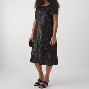 NWT MICHAEL Michael kors sequin stripe midi cocktail/party black dress  Size 14